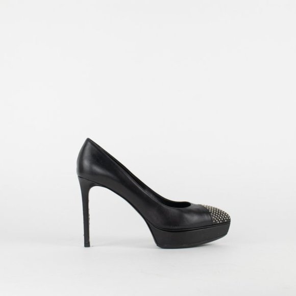 Saint Laurent Stud Toe Black Platform Pumps - Picture 1 of 11